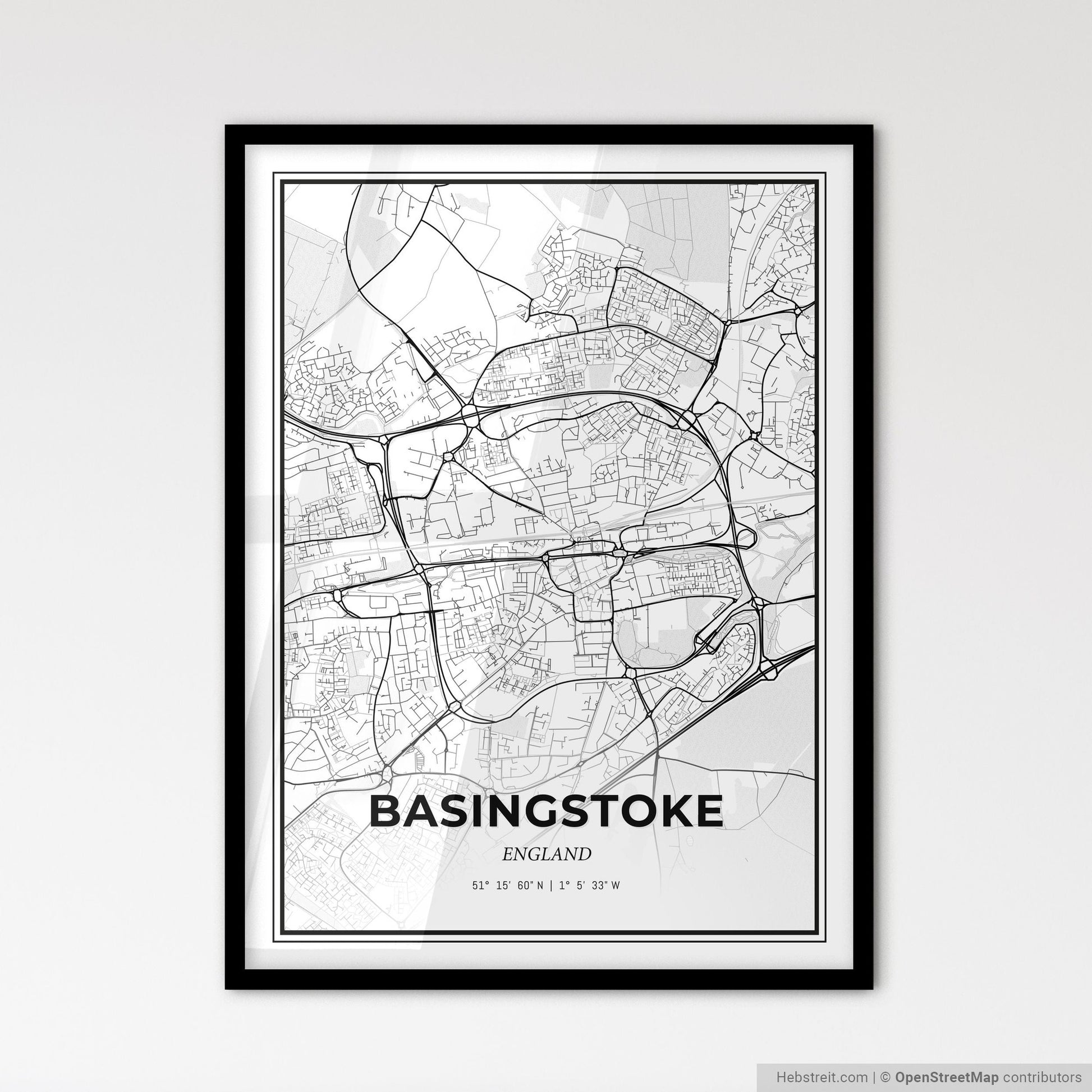 Basingstoke England - Scandinavian Style City Map for Modern Home Decor