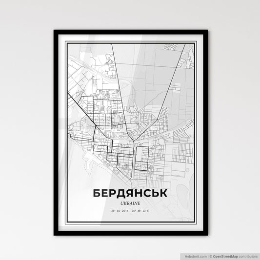 Berdiansk Ukraine - Scandinavian Style City Map for Modern Home Decor