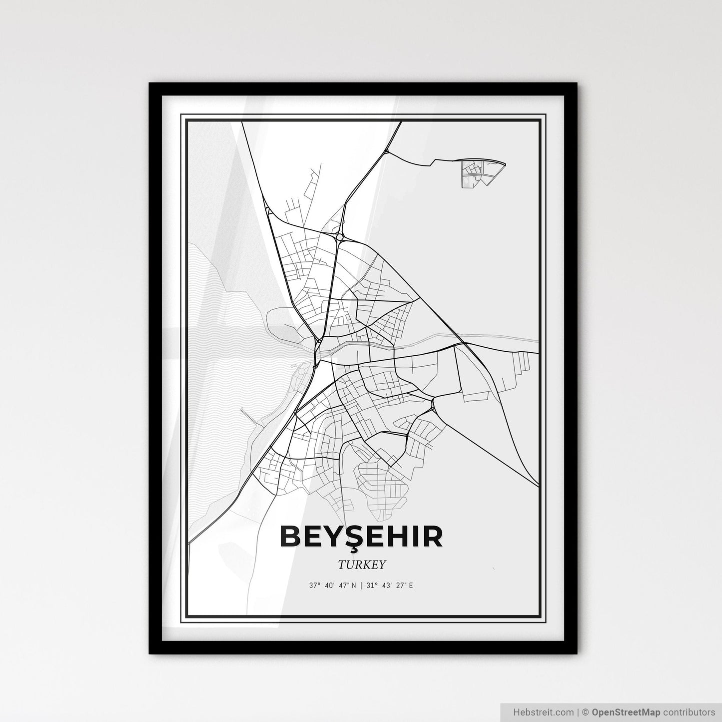 Beyşehir Turkey - Scandinavian Style City Map for Modern Home Decor