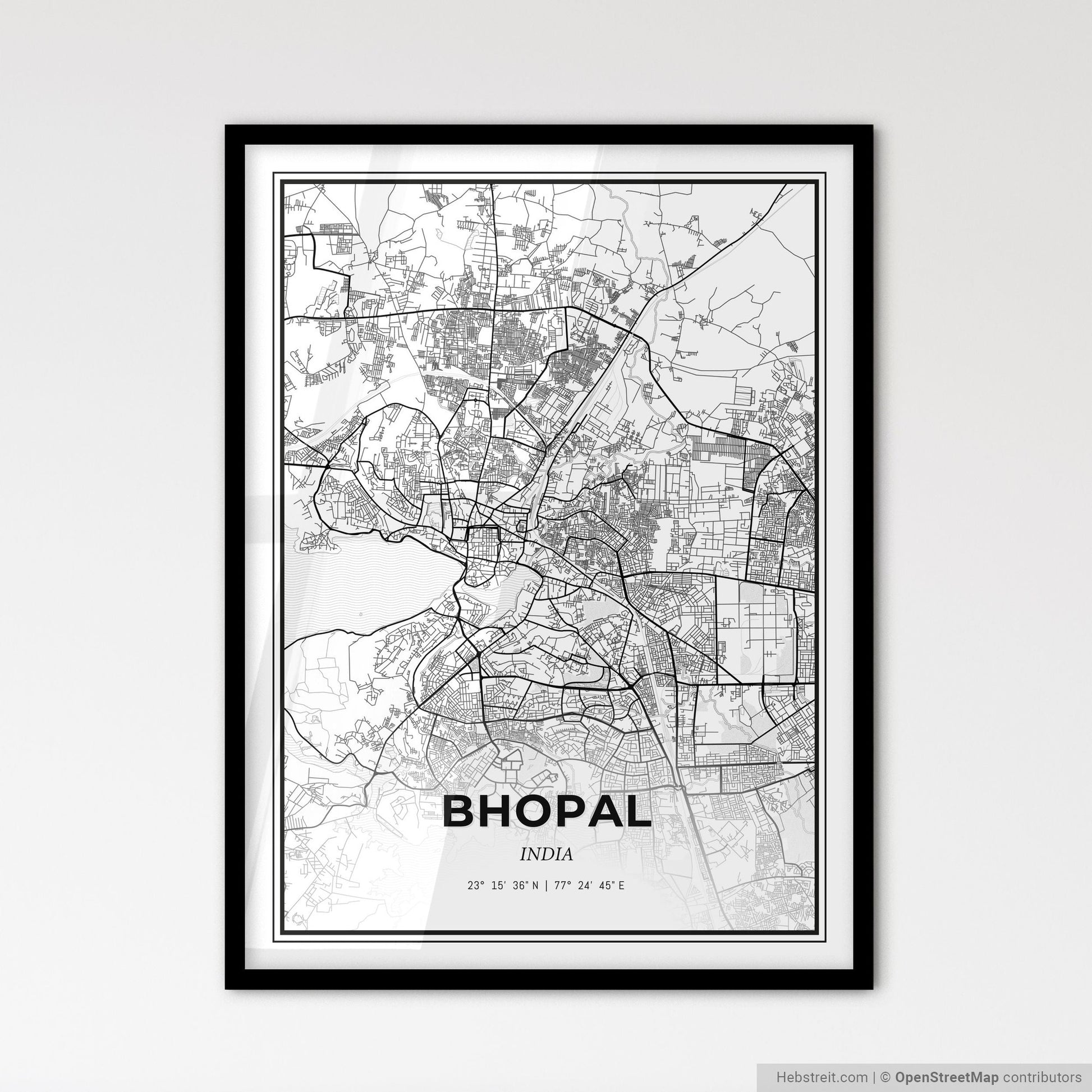 Bhopal India - Scandinavian Style City Map for Modern Home Decor