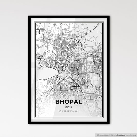 Bhopal India - Scandinavian Style City Map for Modern Home Decor