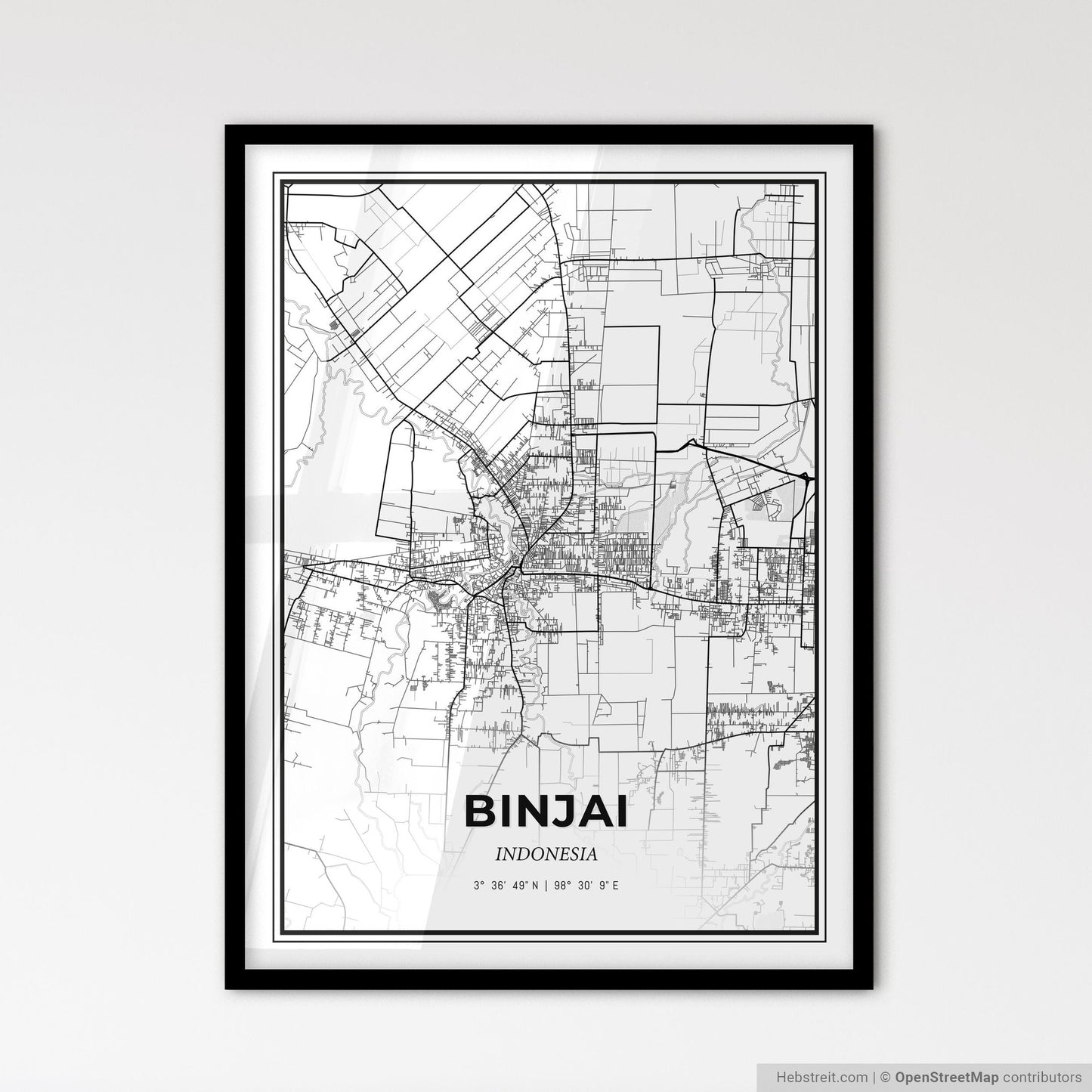 Binjai Indonesia - Scandinavian Style City Map for Modern Home Decor