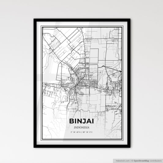 Binjai Indonesia - Scandinavian Style City Map for Modern Home Decor