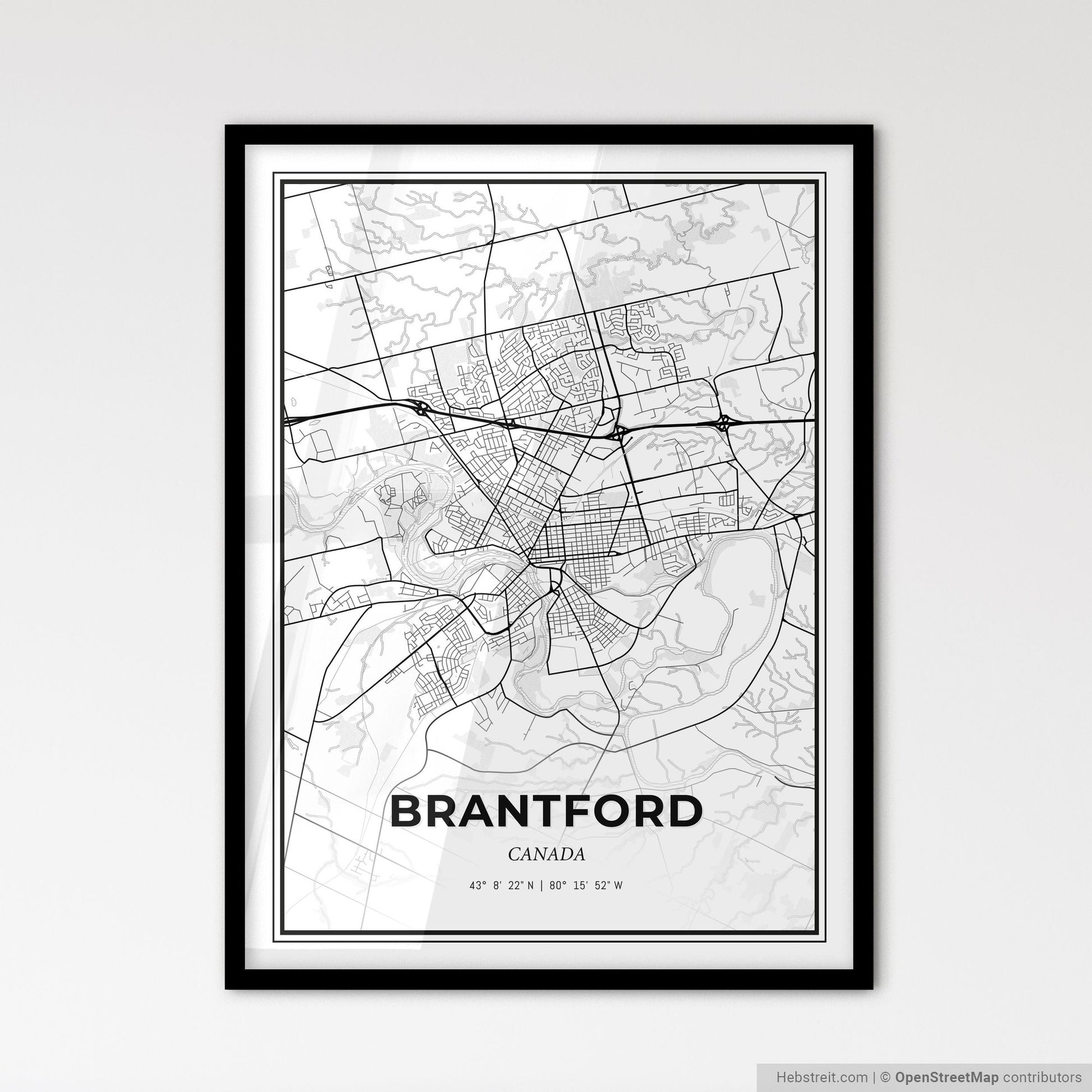 Brantford Canada - Scandinavian Style City Map for Modern Home Decor