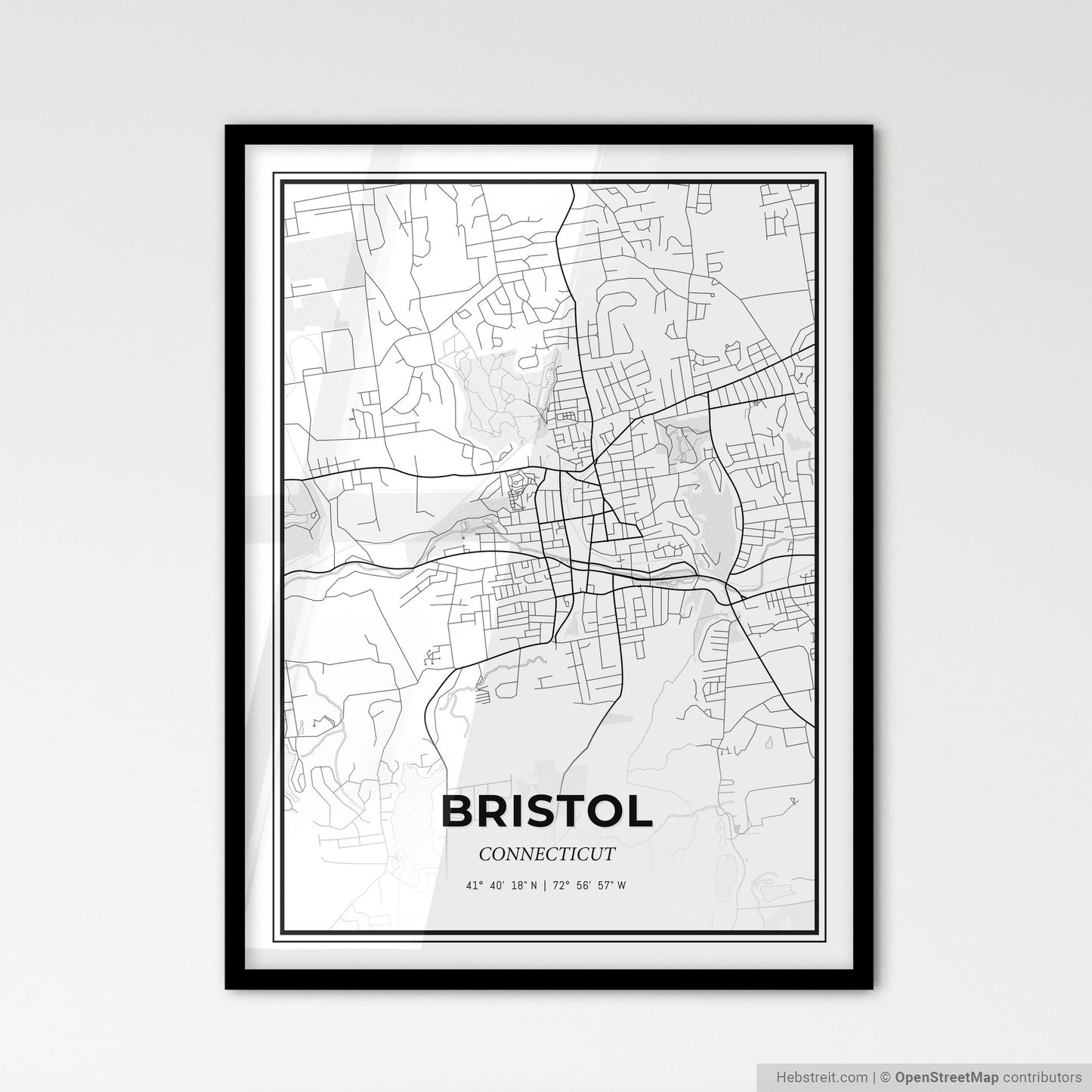 Bristol Connecticut - Scandinavian Style City Map for Modern Home Decor