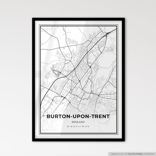 Burton-upon-Trent England - Scandinavian Style City Map for Modern Home Decor