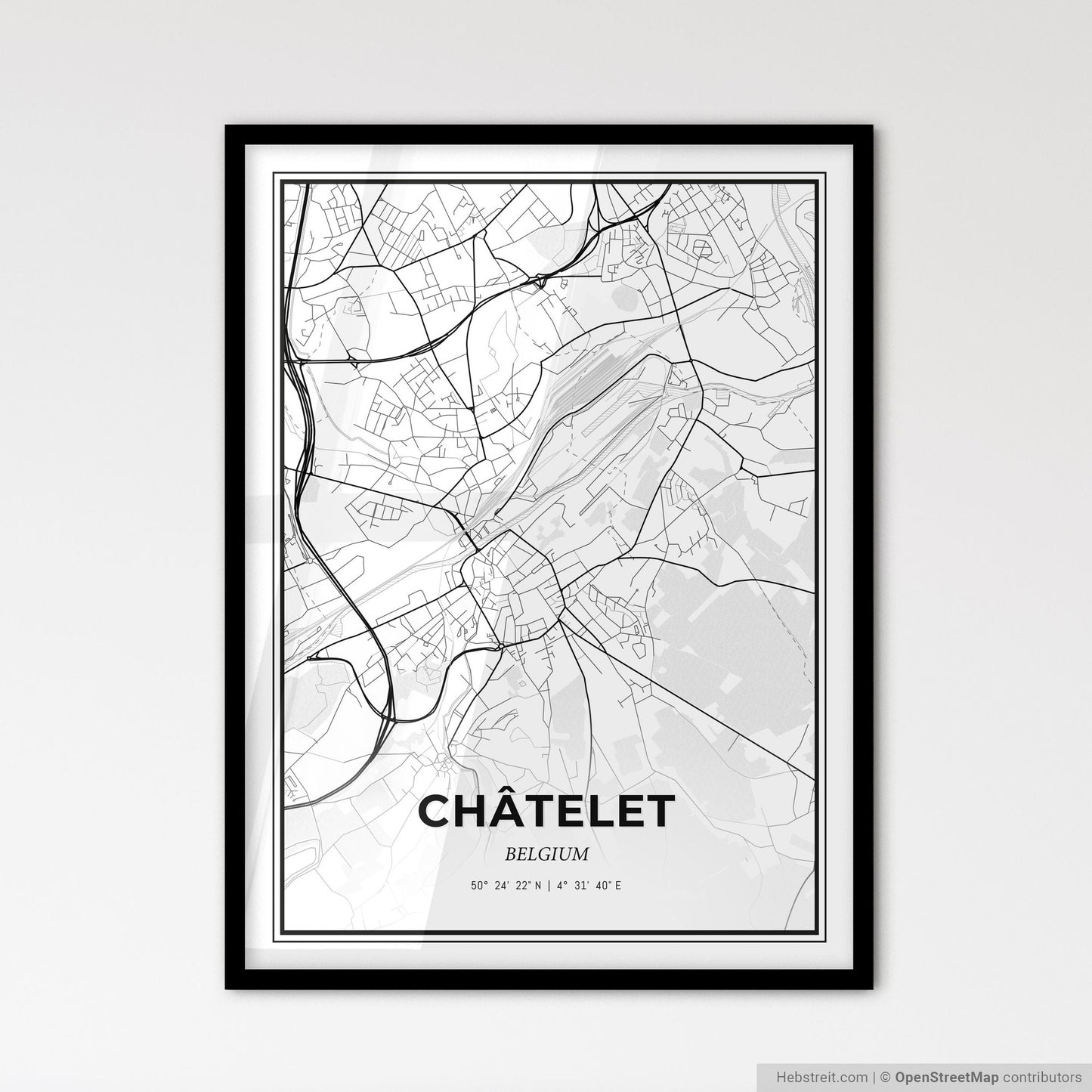Châtelet Belgium - Scandinavian Style City Map for Modern Home Decor