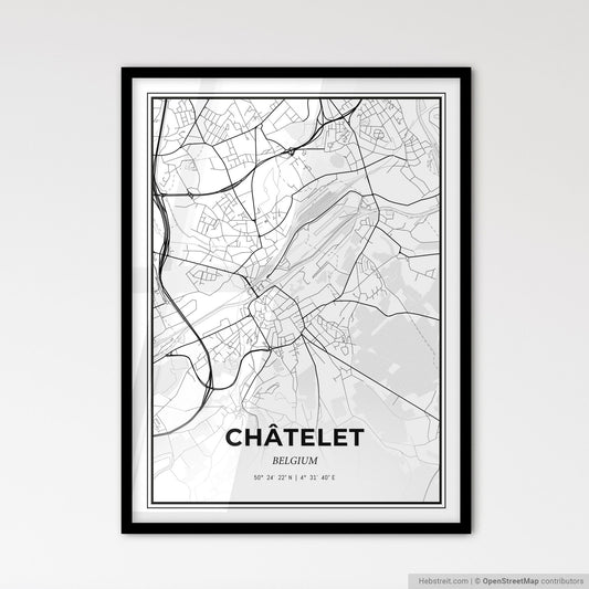 Châtelet Belgium - Scandinavian Style City Map for Modern Home Decor