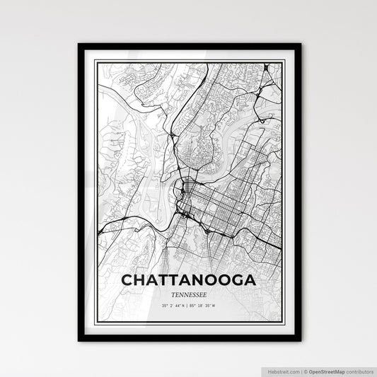 Chattanooga Tennessee - Scandinavian Style City Map for Modern Home Decor
