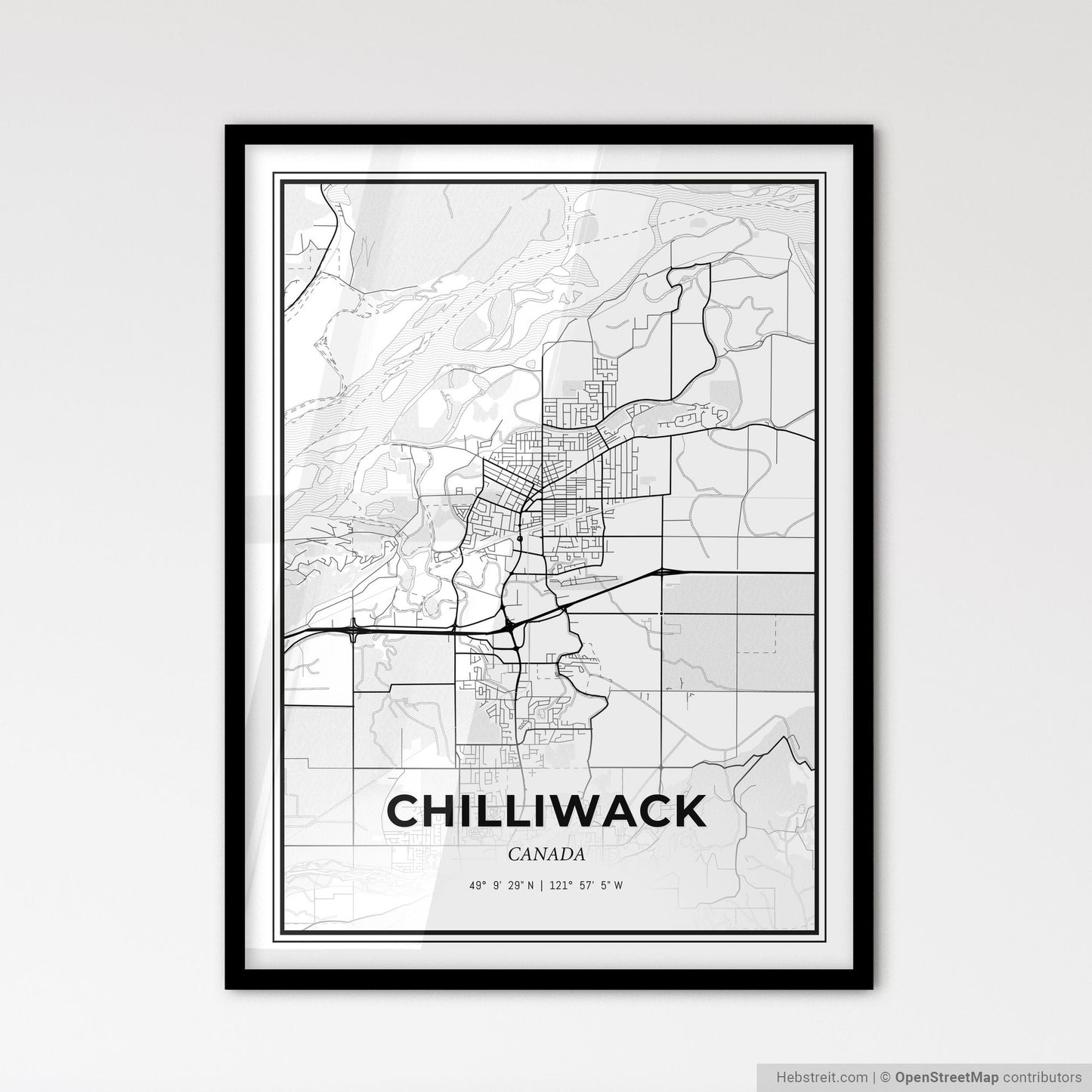 Chilliwack Canada - Scandinavian Style City Map for Modern Home Decor