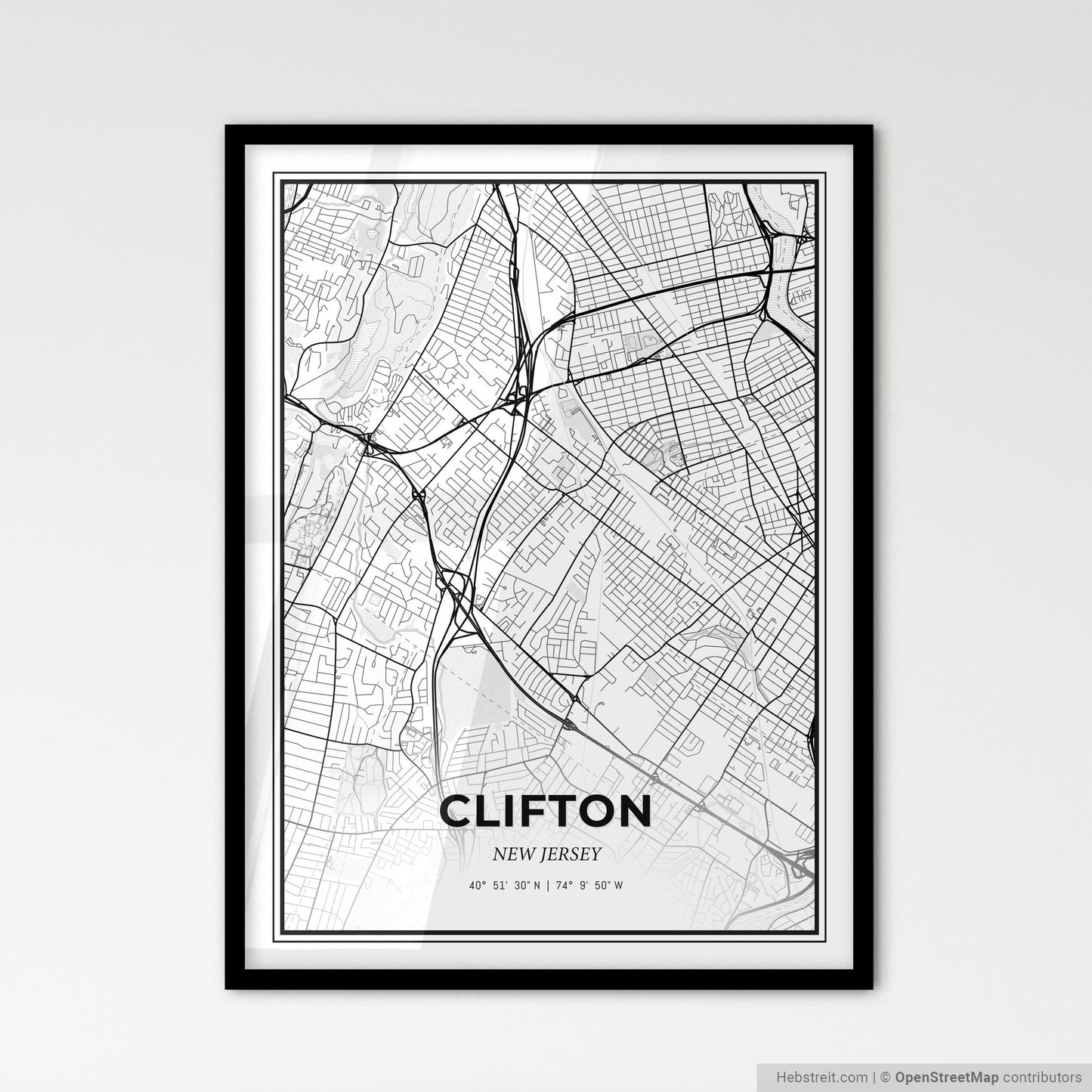 Clifton New Jersey - Scandinavian Style City Map for Modern Home Decor