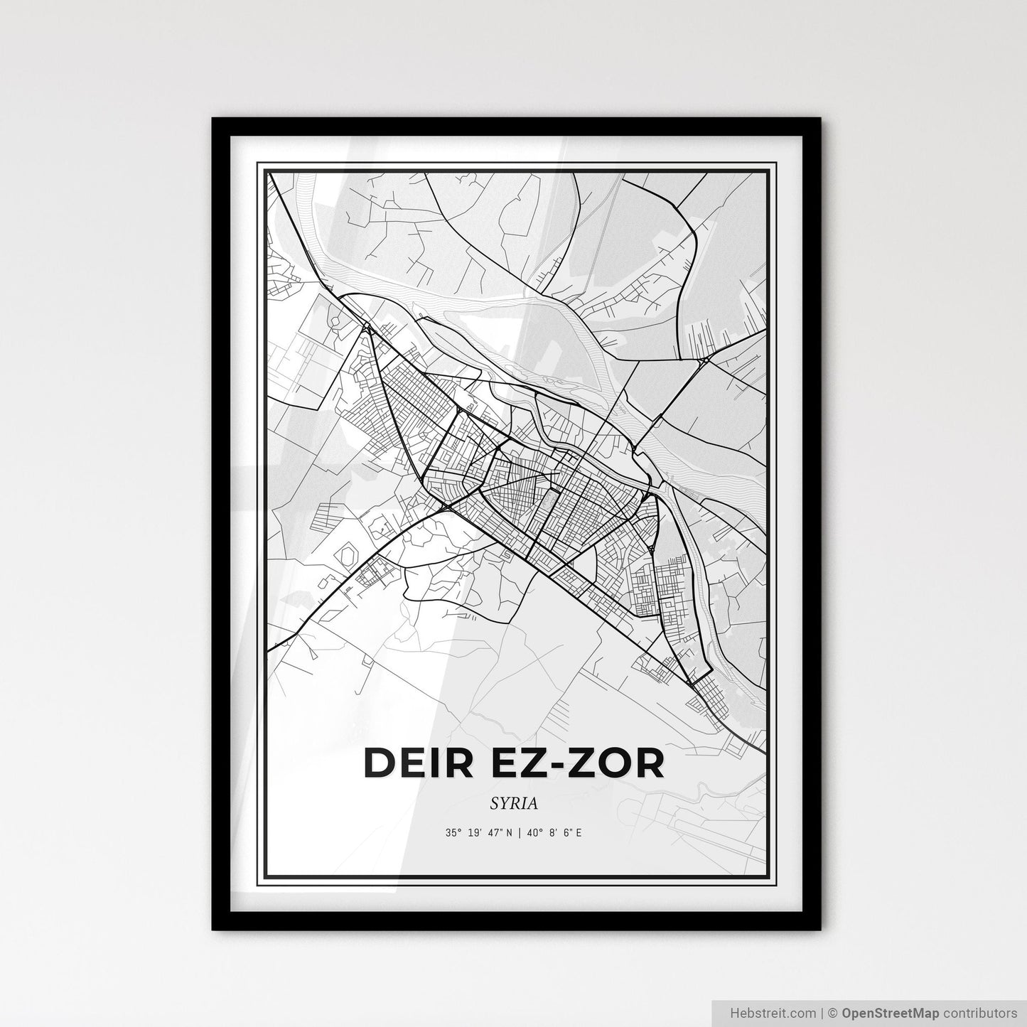 Deir ez-Zor Syria - Scandinavian Style City Map for Modern Home Decor