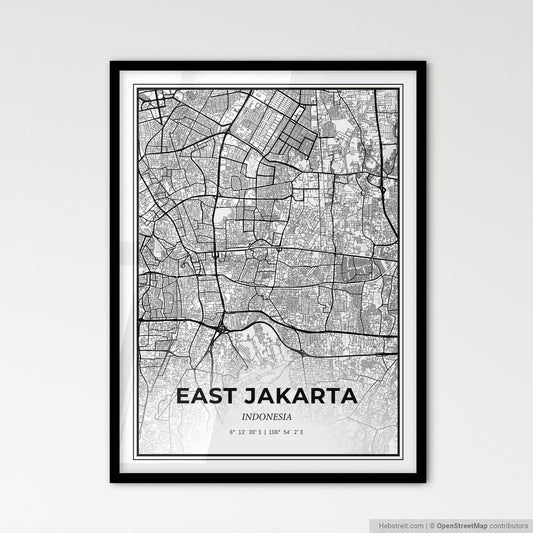 East Jakarta Indonesia - Scandinavian Style City Map for Modern Home Decor