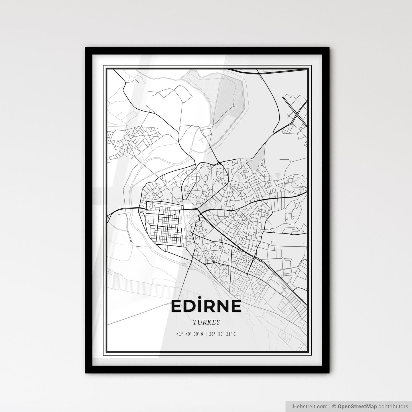 Edirne Turkey - Scandinavian Style City Map for Modern Home Decor