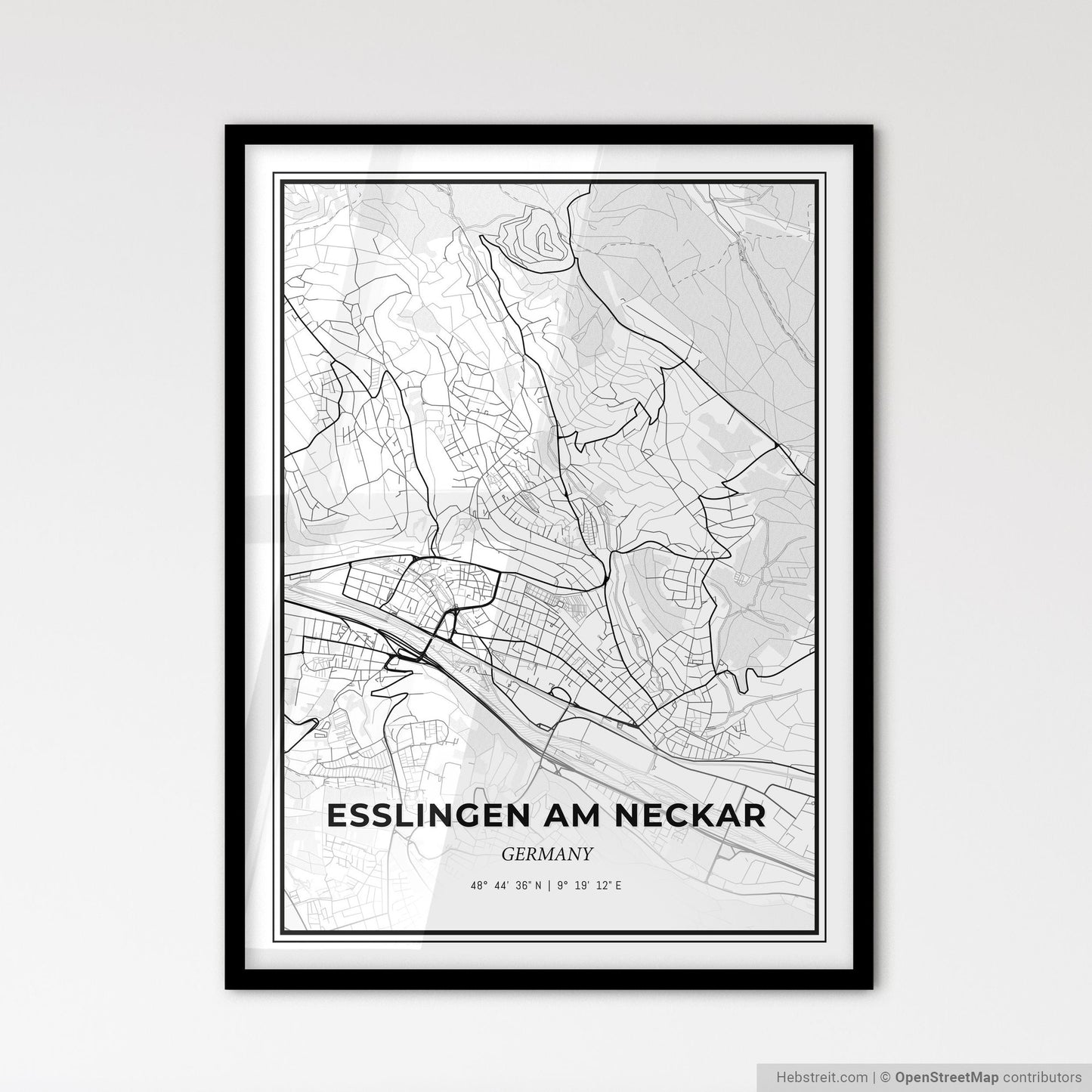 Esslingen am Neckar Germany - Scandinavian Style City Map for Modern Home Decor