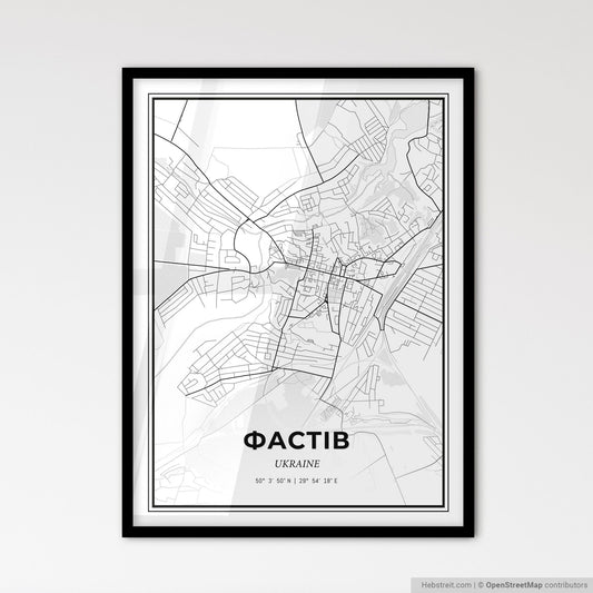 Fastiv Ukraine - Scandinavian Style City Map for Modern Home Decor