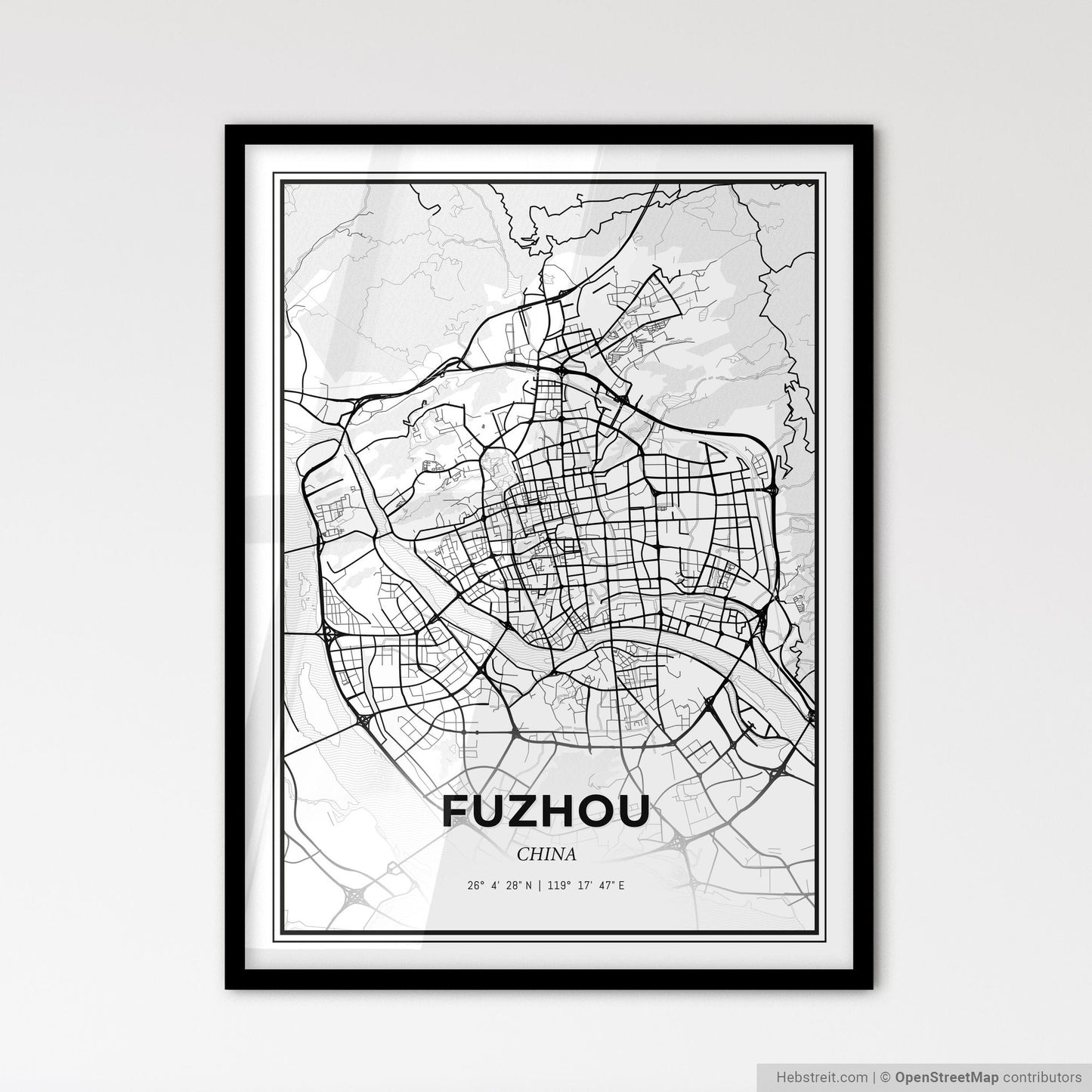 Fuzhou China - Scandinavian Style City Map for Modern Home Decor
