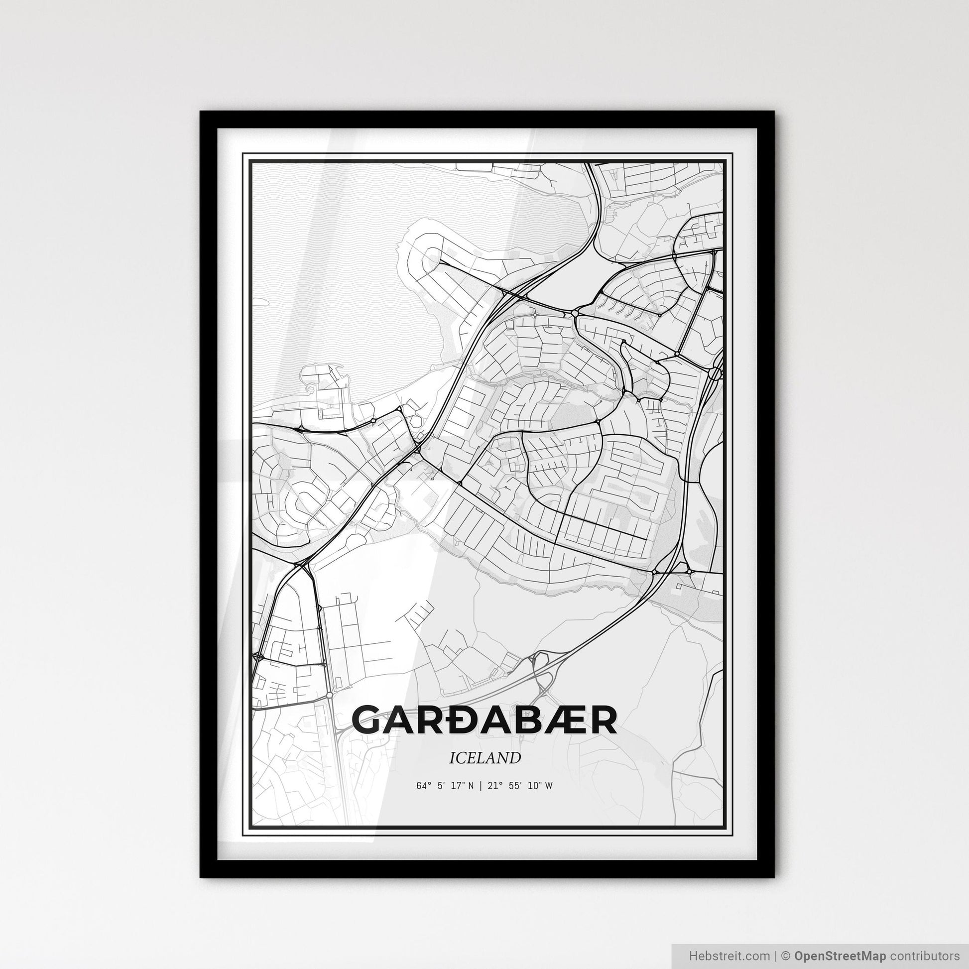 Garðabær Iceland - Scandinavian Style City Map for Modern Home Decor