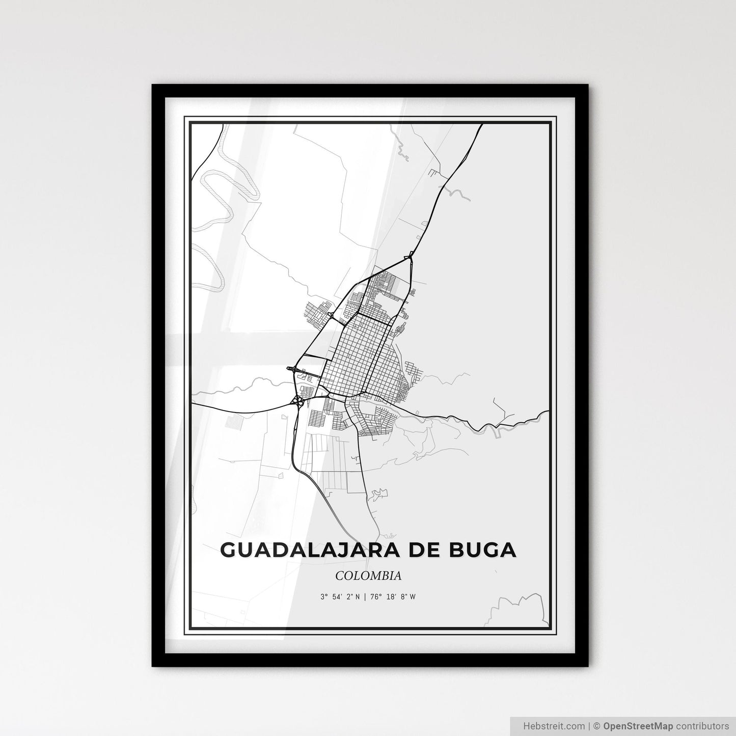 Guadalajara de Buga Colombia - Scandinavian Style City Map for Modern Home Decor