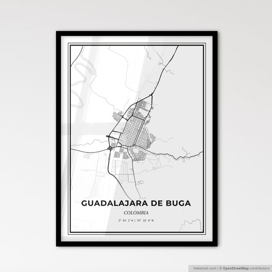 Guadalajara de Buga Colombia - Scandinavian Style City Map for Modern Home Decor