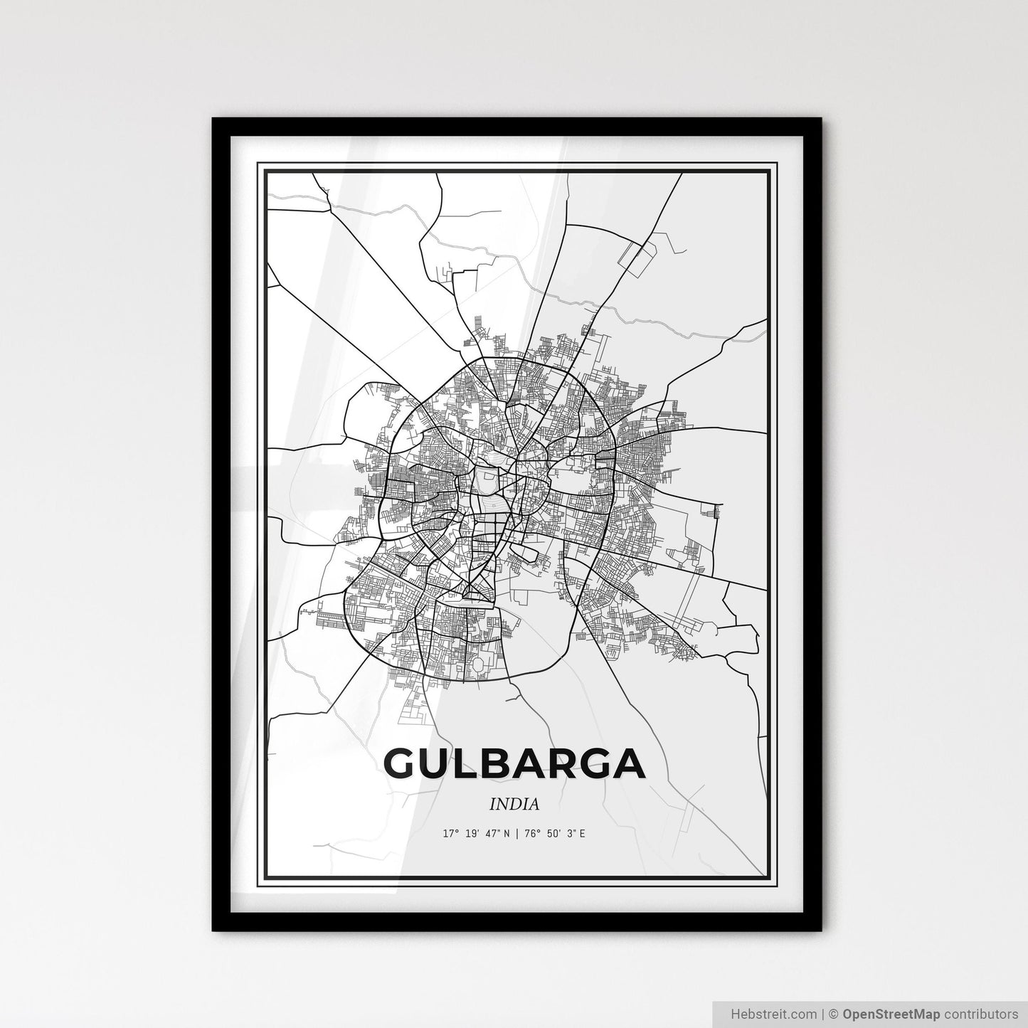 Gulbarga India - Scandinavian Style City Map for Modern Home Decor