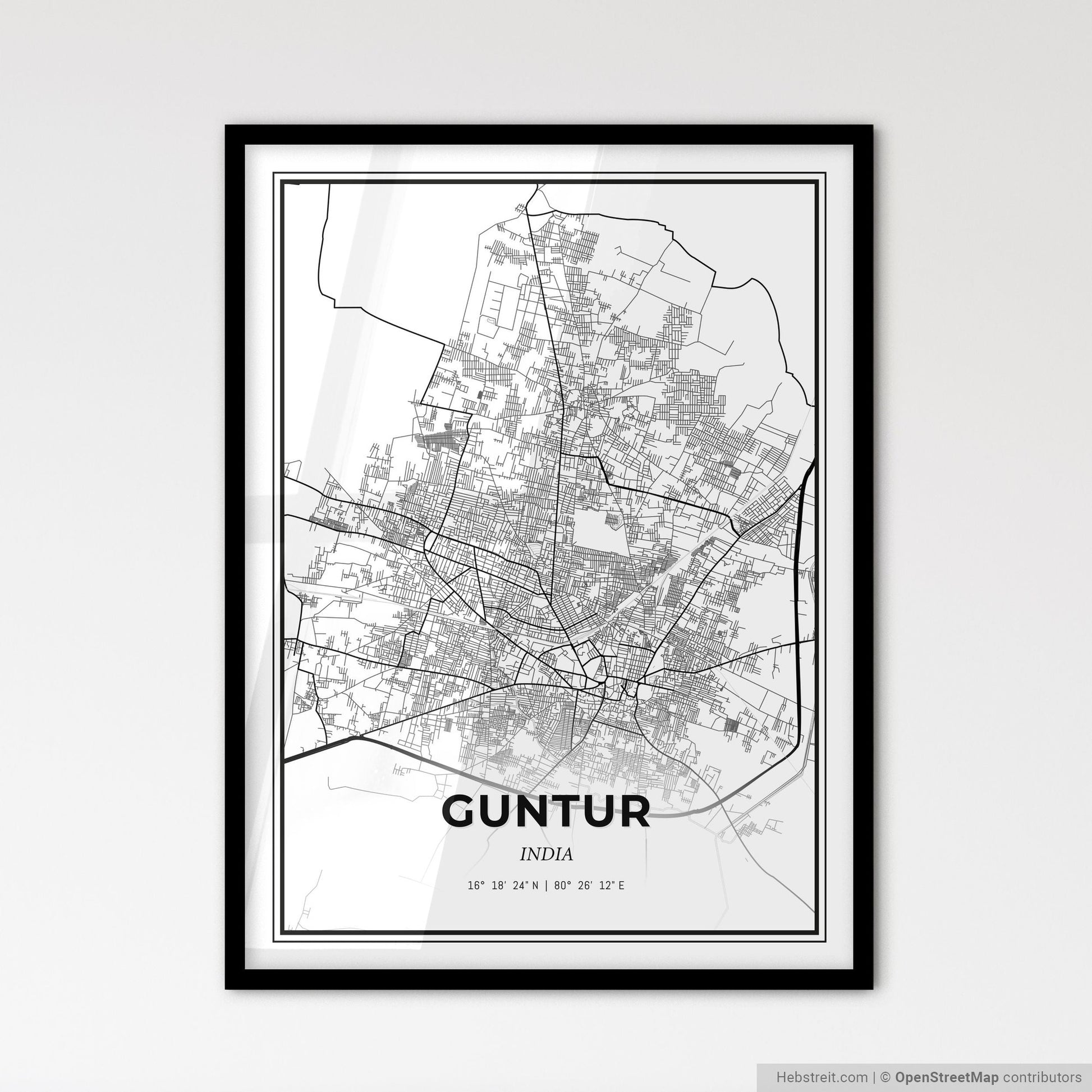Guntur India - Scandinavian Style City Map for Modern Home Decor