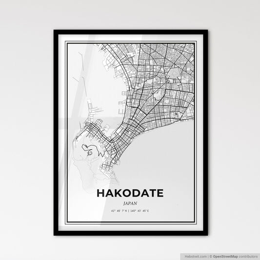 Hakodate Japan - Scandinavian Style City Map for Modern Home Decor