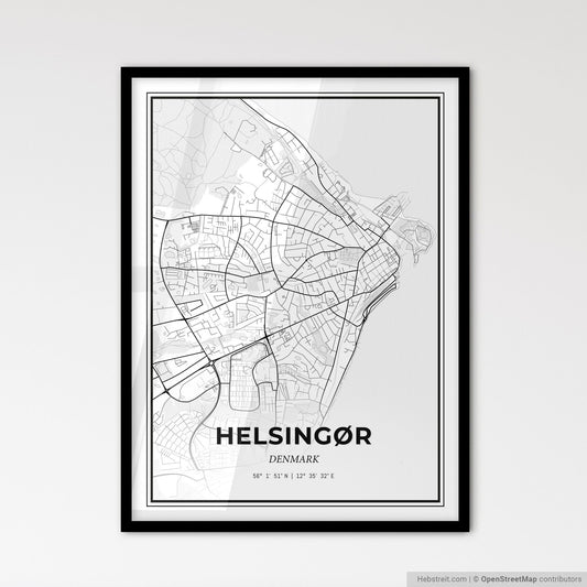 Helsingør Denmark - Scandinavian Style City Map for Modern Home Decor