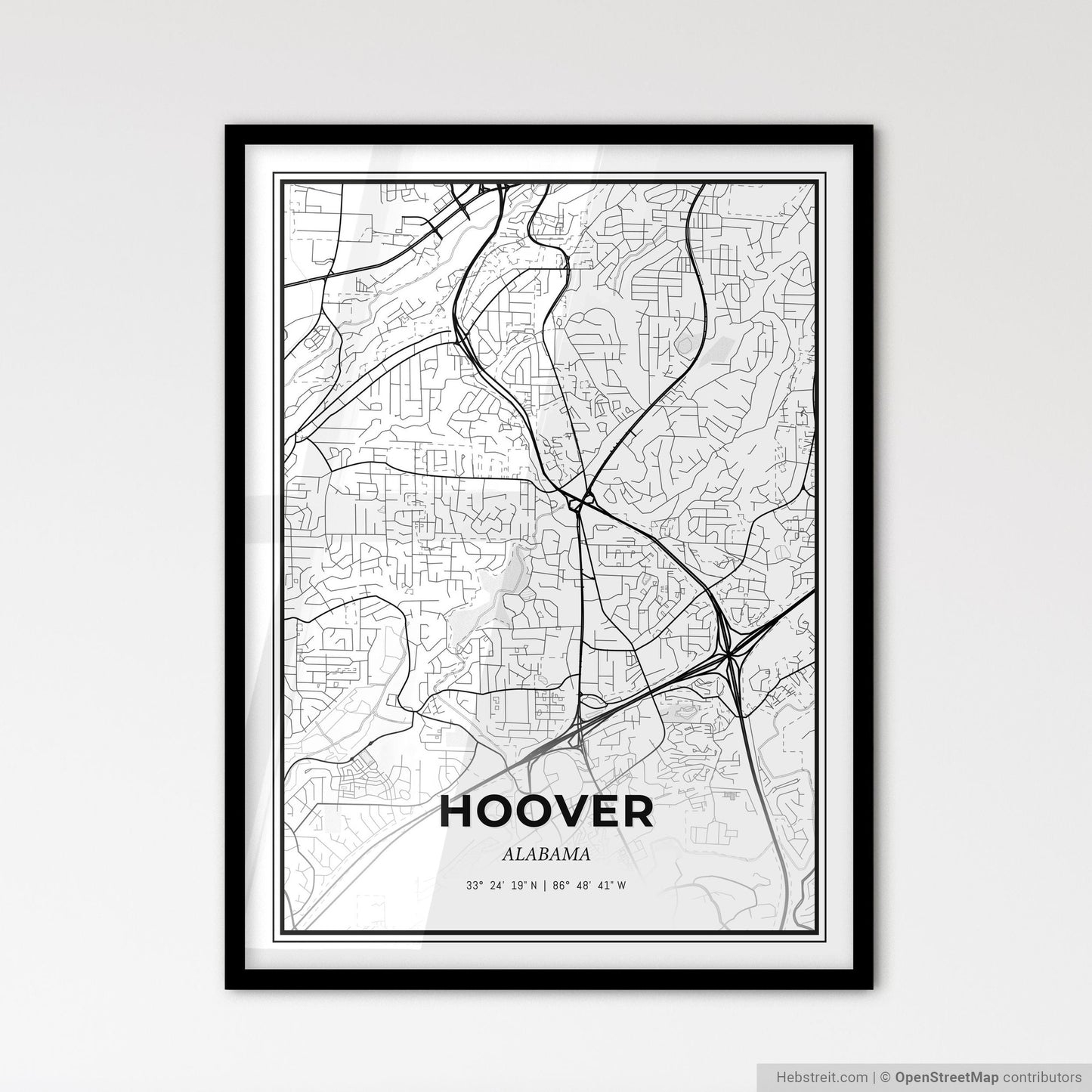 Hoover Alabama - Scandinavian Style City Map for Modern Home Decor