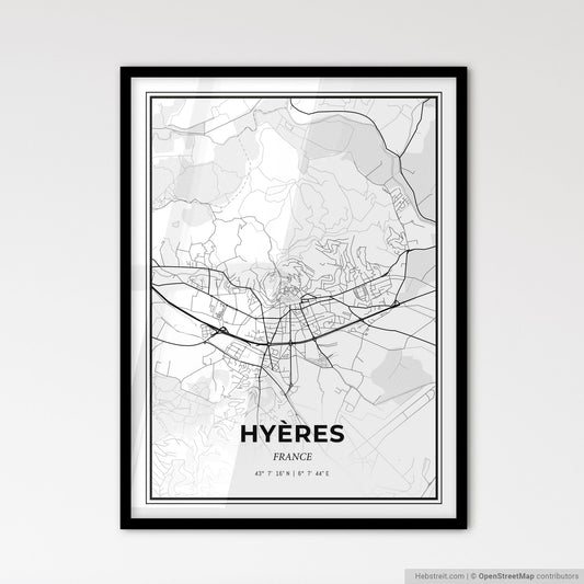 Hyères France - Scandinavian Style City Map for Modern Home Decor