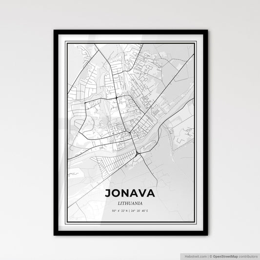 Jonava Lithuania - Scandinavian Style City Map for Modern Home Decor