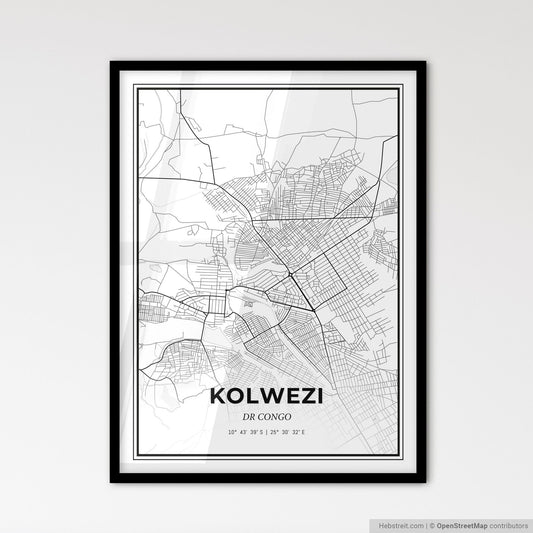 Kolwezi DR Congo - Scandinavian Style City Map for Modern Home Decor