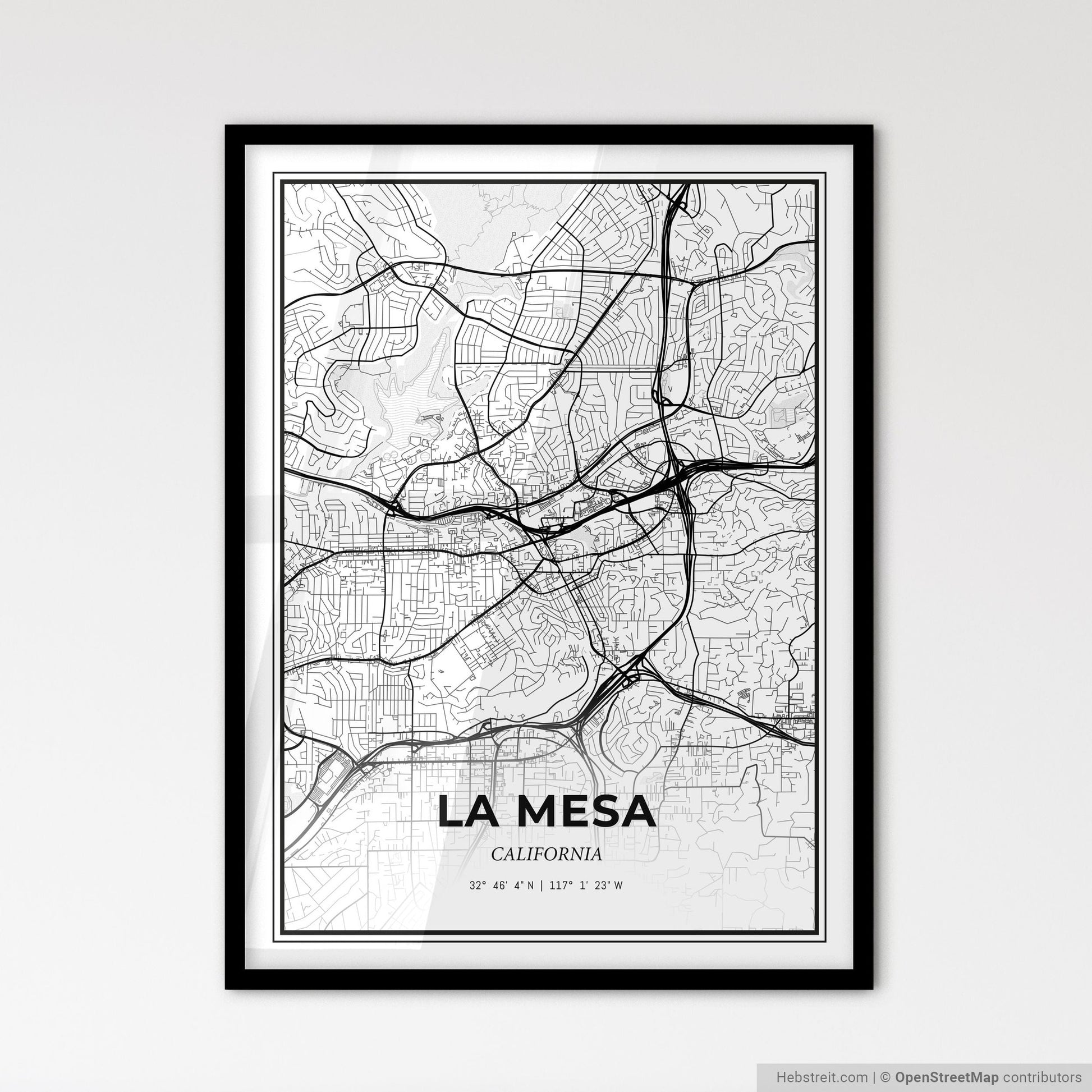 La Mesa California - Scandinavian Style City Map for Modern Home Decor