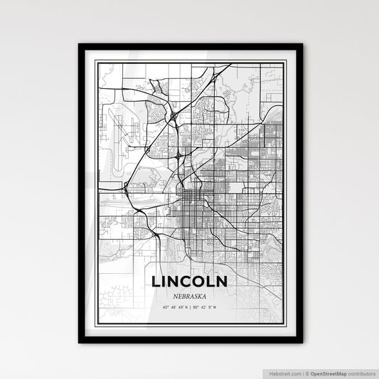 Lincoln Nebraska - Scandinavian Style City Map for Modern Home Decor