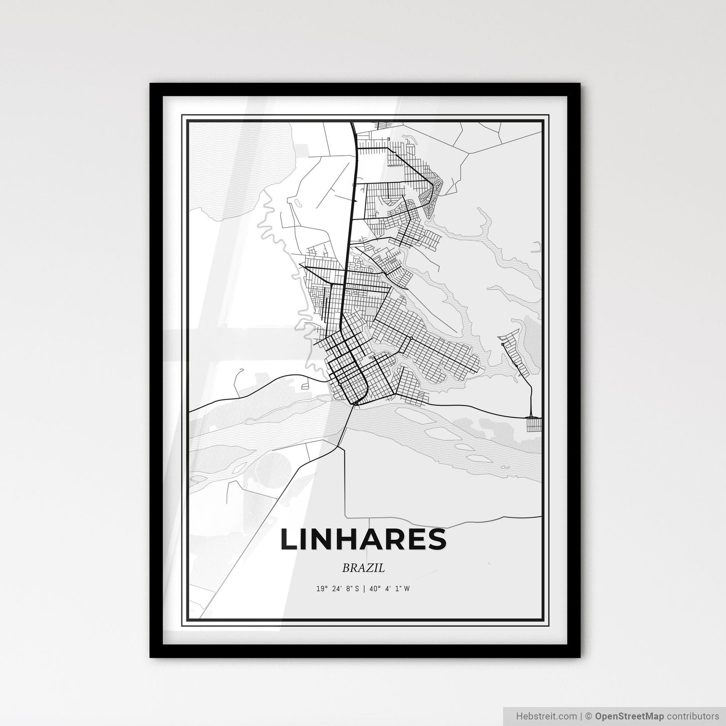 Linhares Brazil - Scandinavian Style City Map for Modern Home Decor