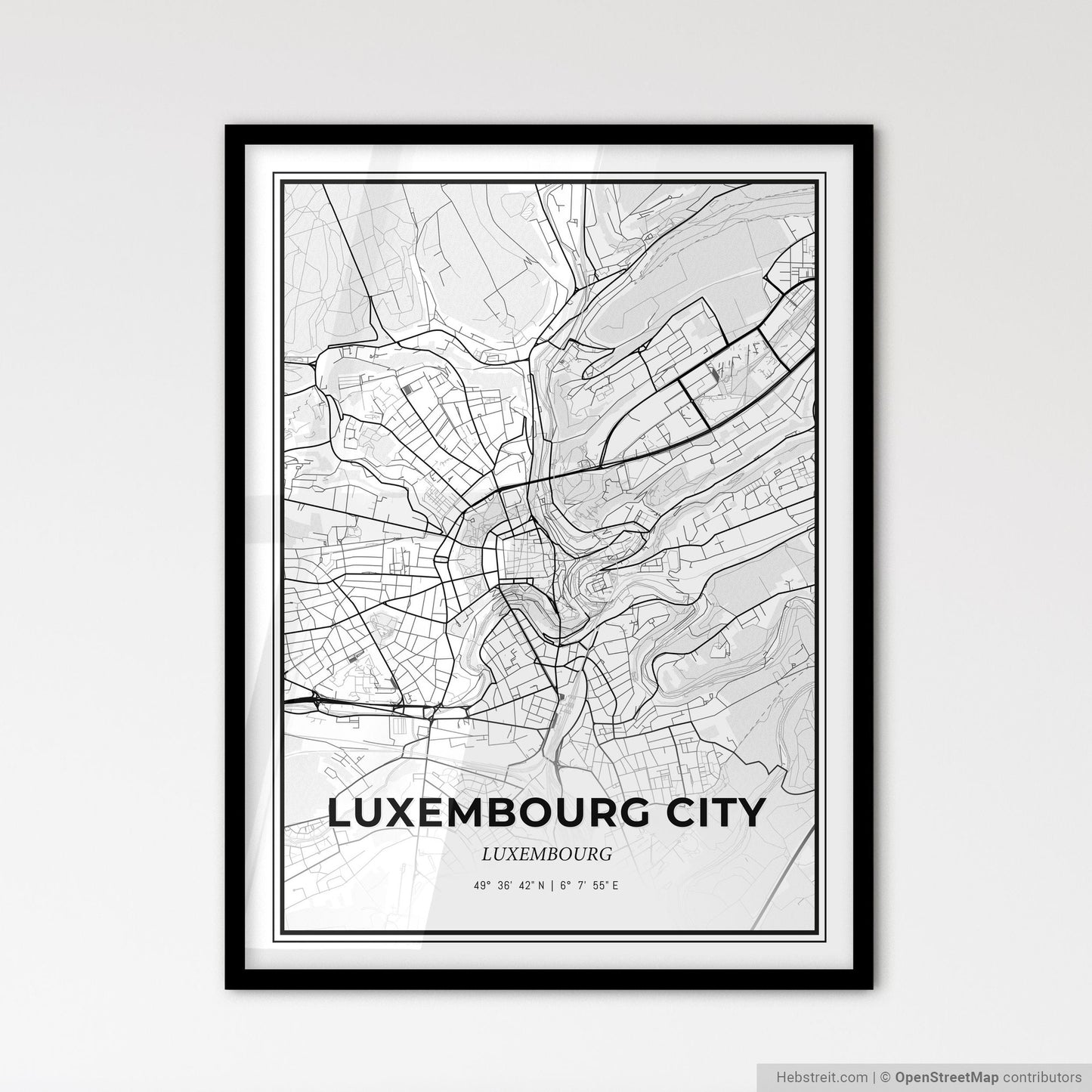 Luxembourg City Luxembourg - Scandinavian Style City Map for Modern Home Decor