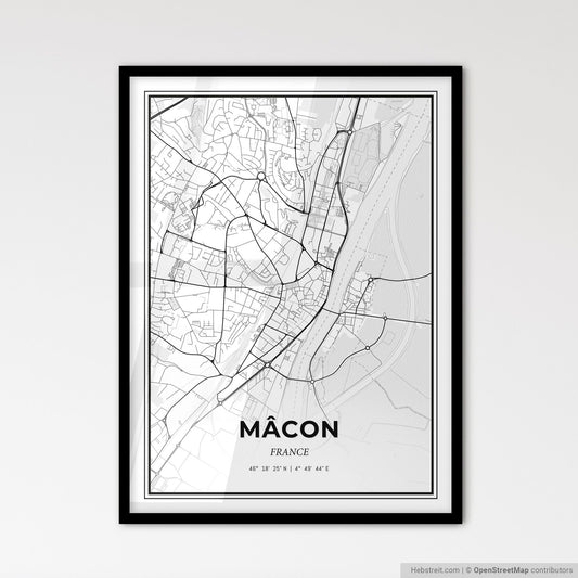 Mâcon France - Scandinavian Style City Map for Modern Home Decor