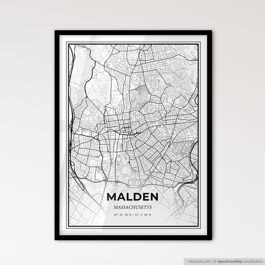 Malden Massachusetts - Scandinavian Style City Map for Modern Home Decor