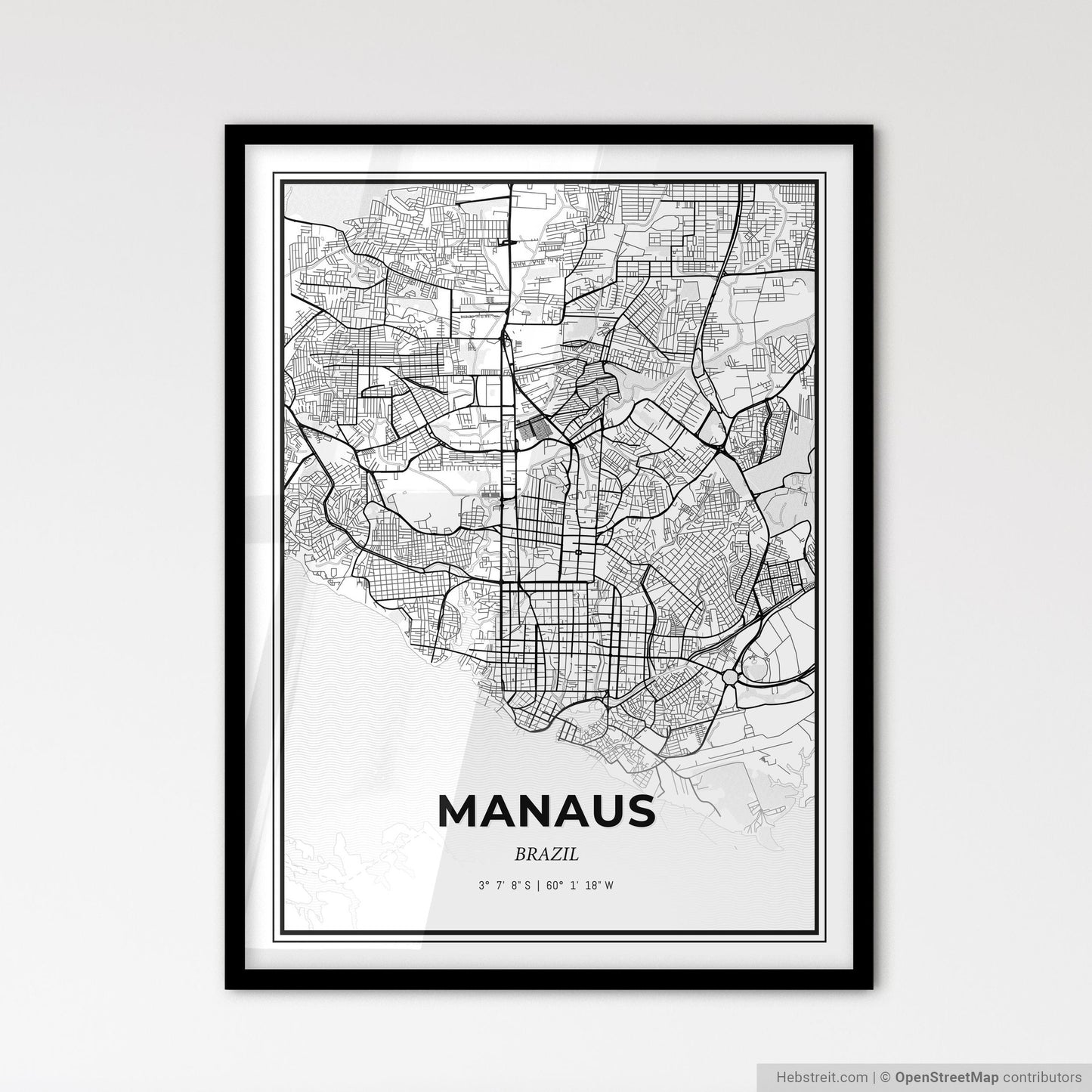 Manaus Brazil - Scandinavian Style City Map for Modern Home Decor