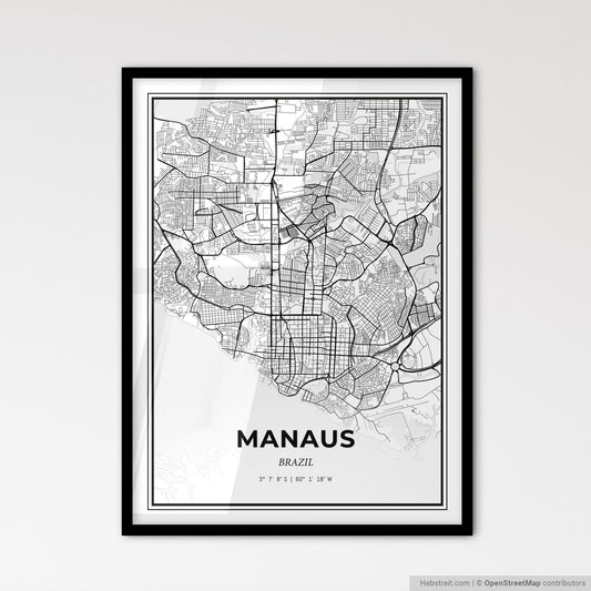 Manaus Brazil - Scandinavian Style City Map for Modern Home Decor