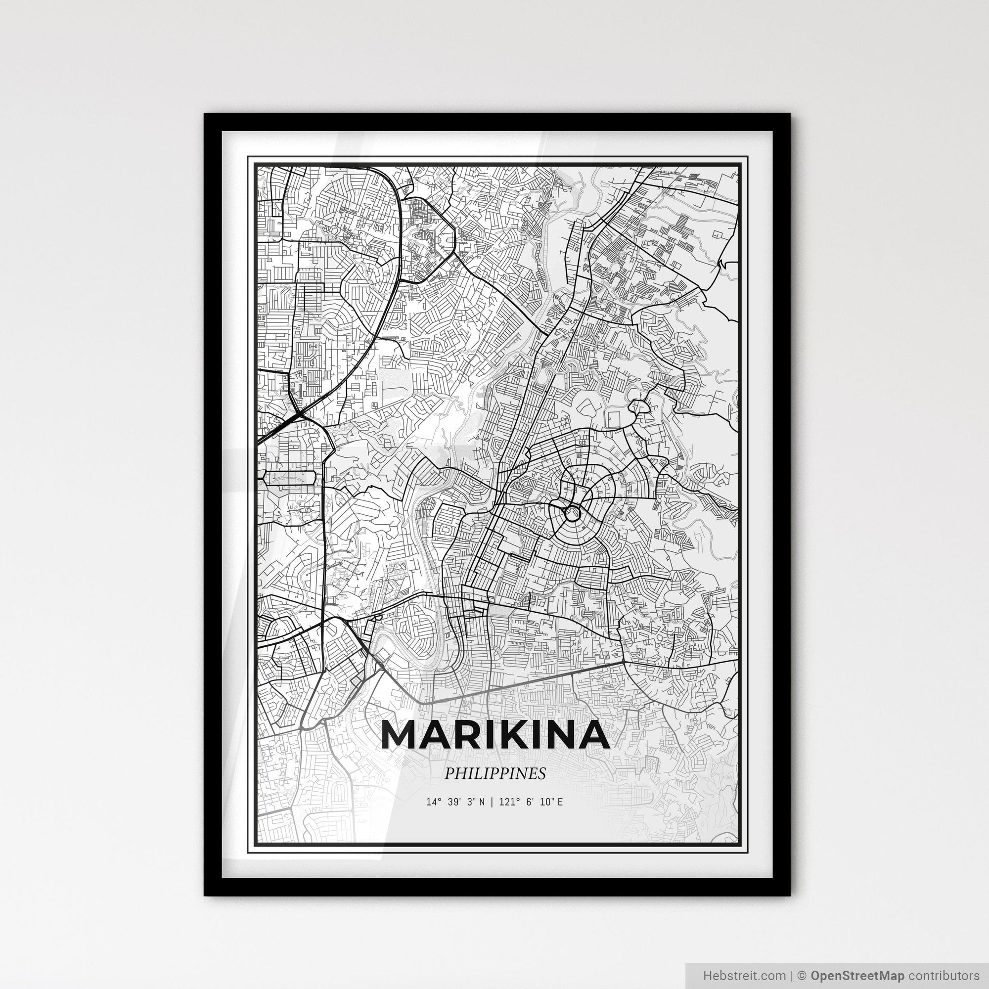 Marikina Philippines Map - Black and White Art Print – HEBSTREIT