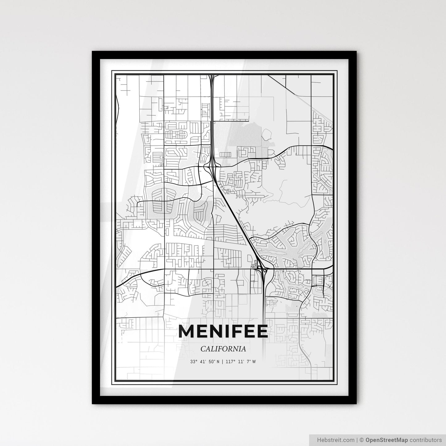 Menifee California - Scandinavian Style City Map for Modern Home Decor