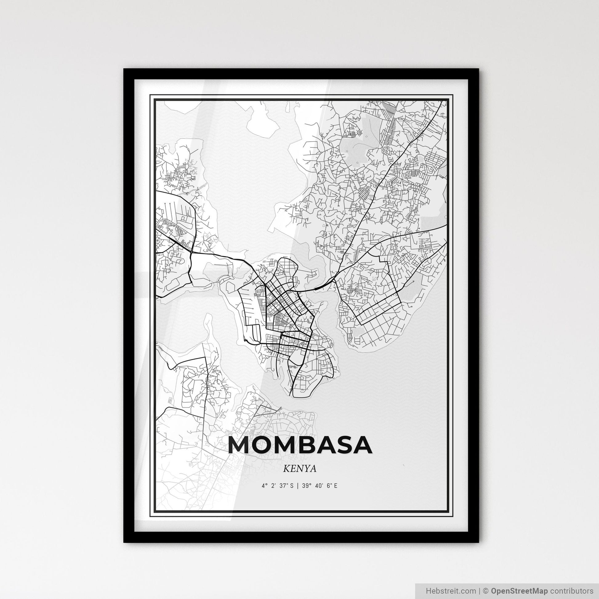 Mombasa Kenya - Scandinavian Style City Map for Modern Home Decor