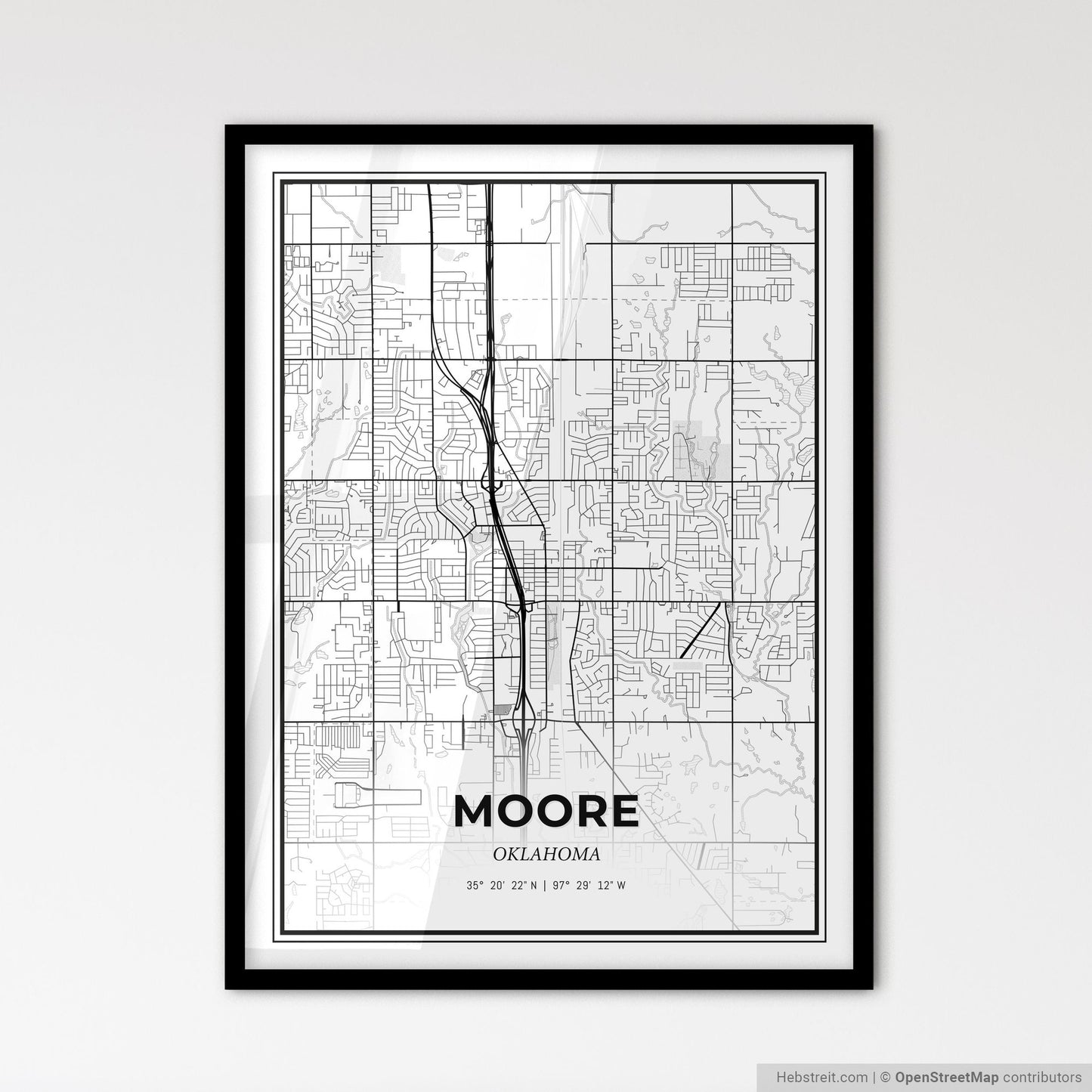 Moore Oklahoma - Scandinavian Style City Map for Modern Home Decor