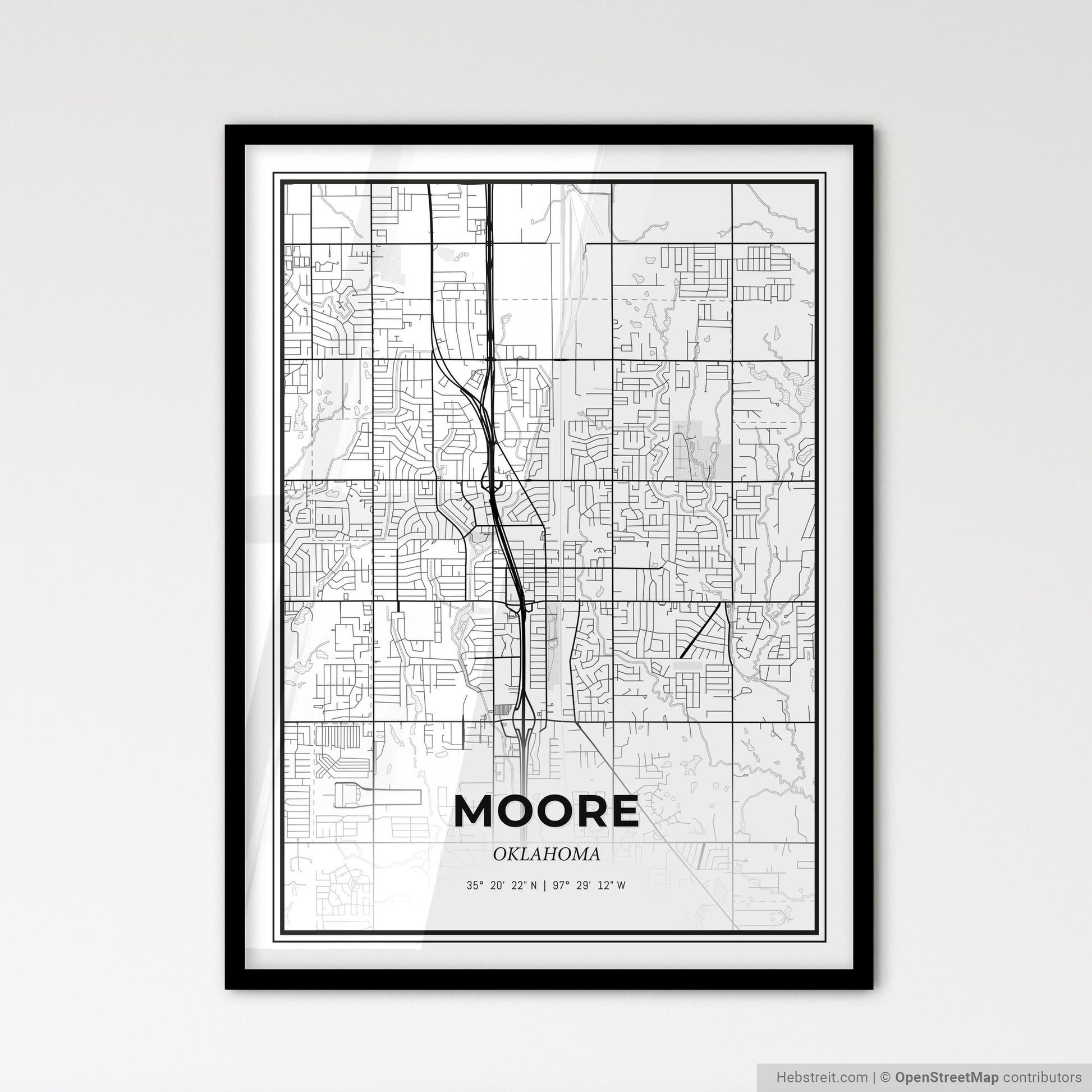 Moore Oklahoma - Scandinavian Style City Map for Modern Home Decor
