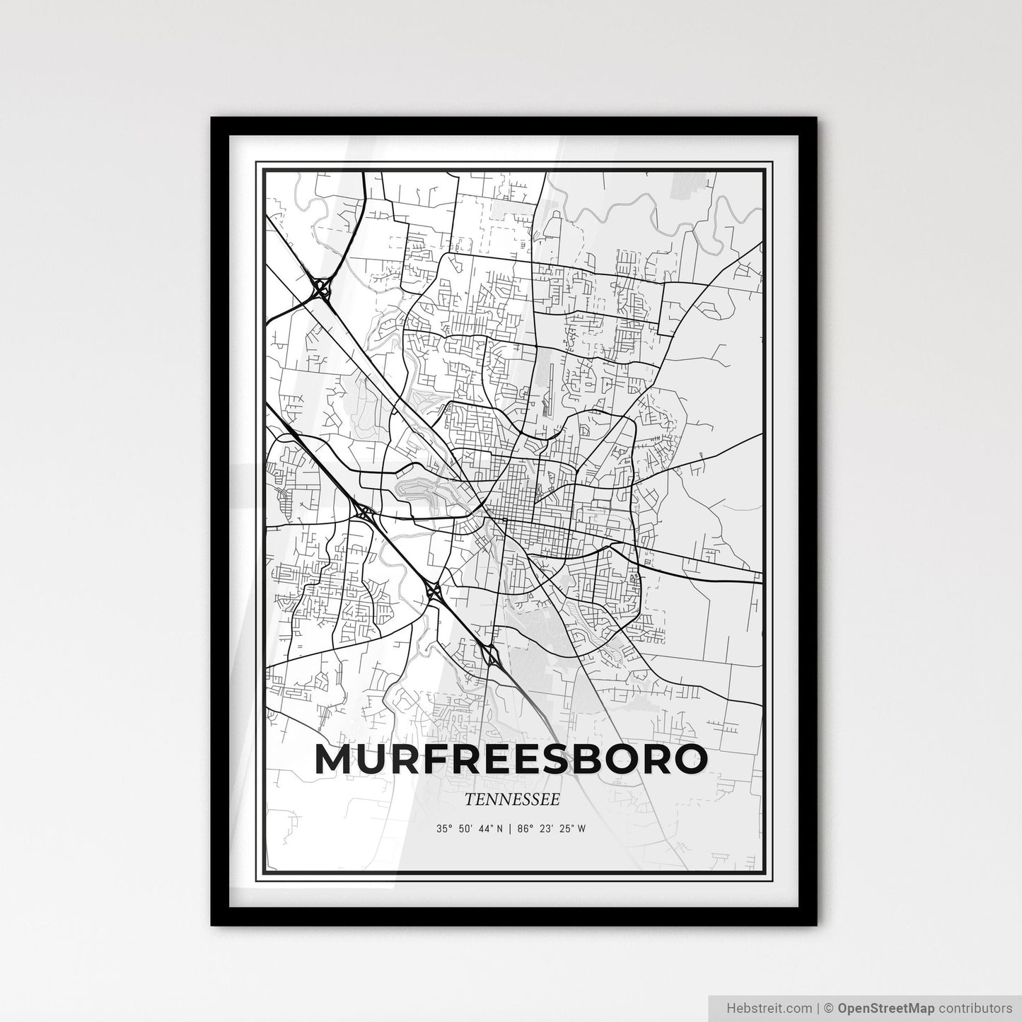 Murfreesboro Tennessee - Scandinavian Style City Map for Modern Home Decor