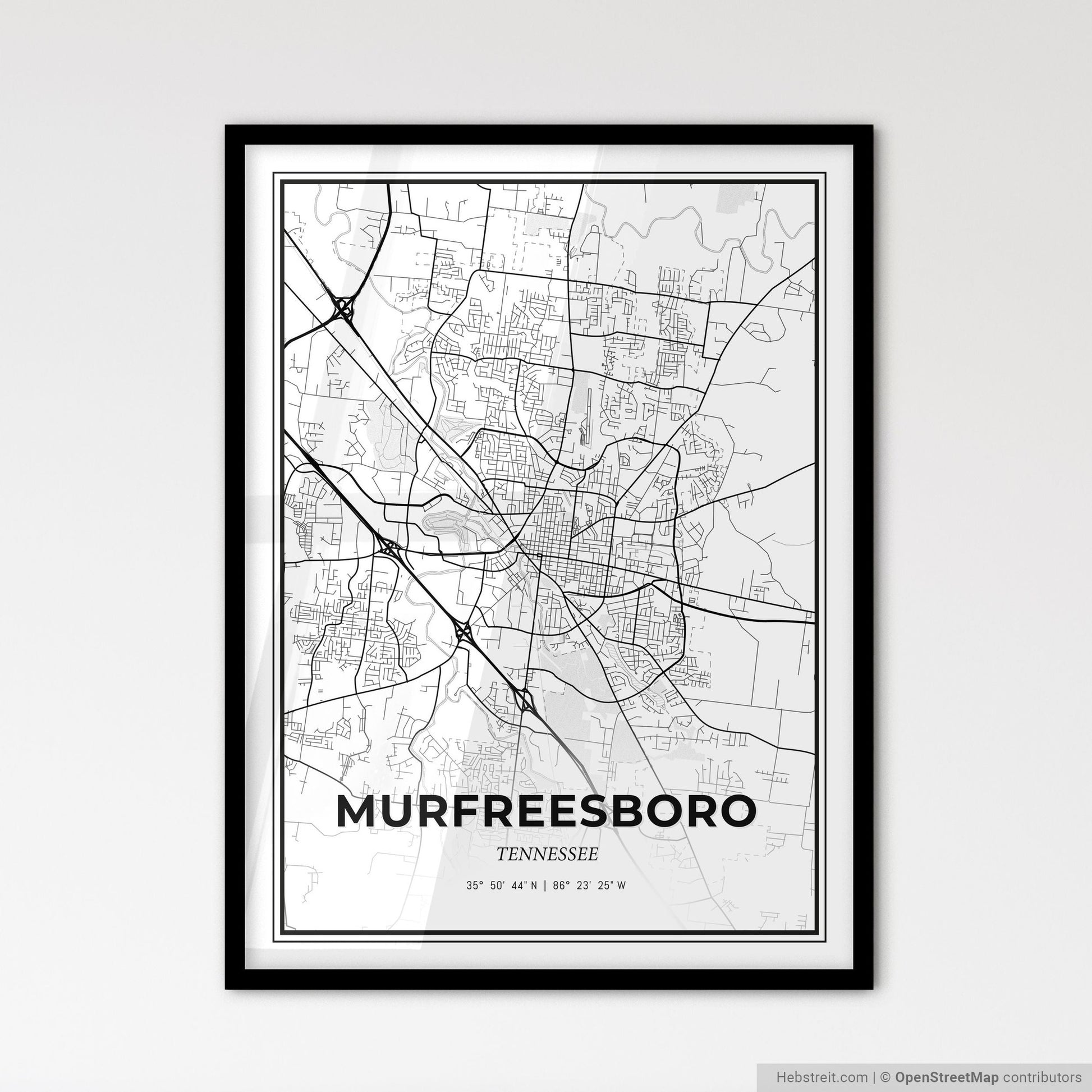Murfreesboro Tennessee - Scandinavian Style City Map for Modern Home Decor