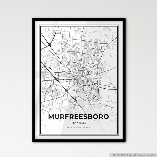 Murfreesboro Tennessee - Scandinavian Style City Map for Modern Home Decor