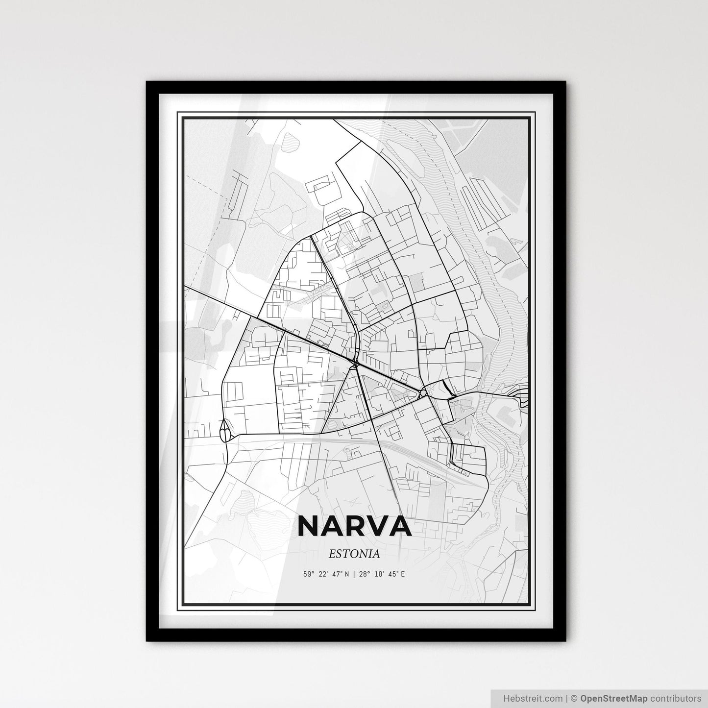 Narva Estonia - Scandinavian Style City Map for Modern Home Decor