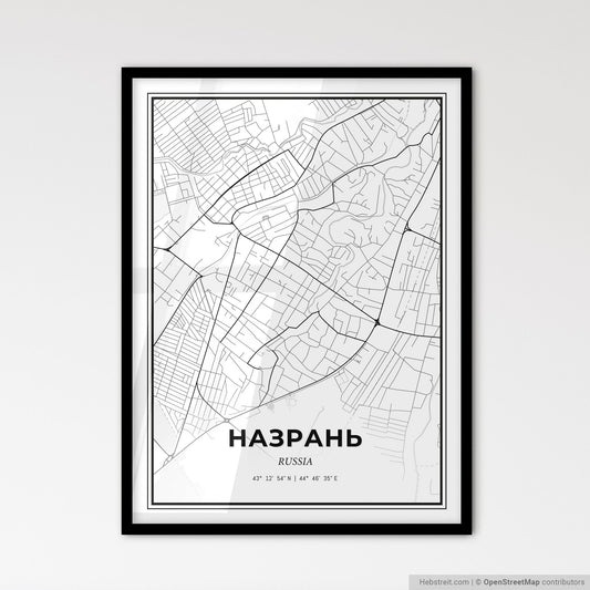 Nazran Russia - Scandinavian Style City Map for Modern Home Decor
